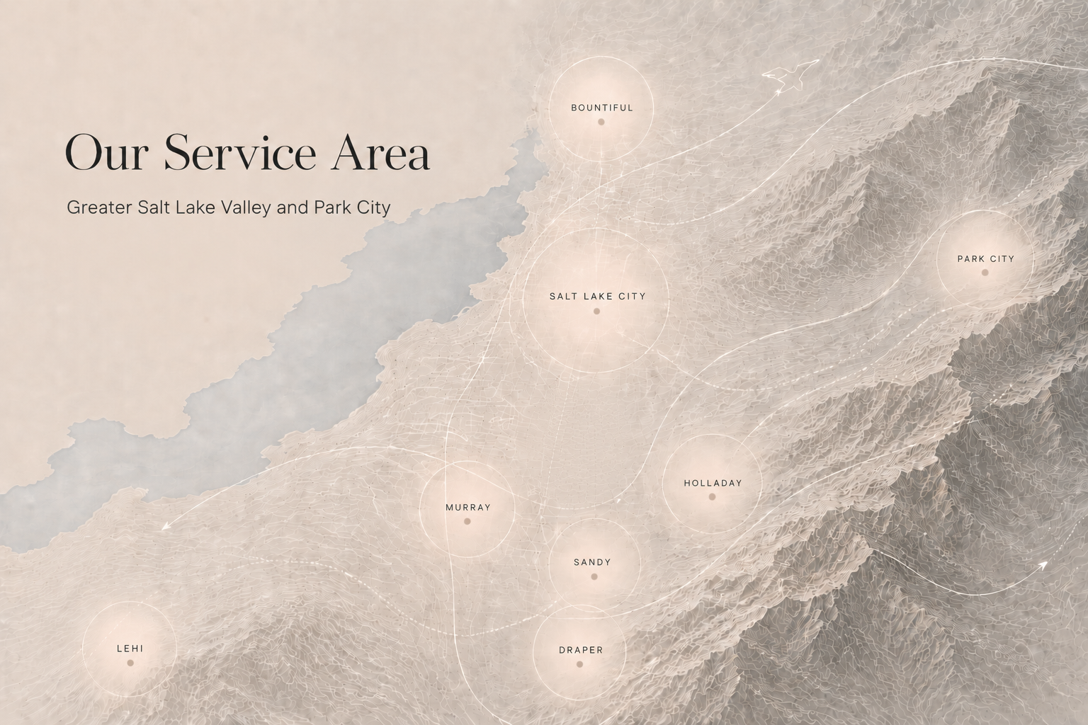 Map of the Tossit junk removal service area covering Bountiful, Salt Lake City, Murray, Sandy, Holladay, Draper, Lehi, and Park City